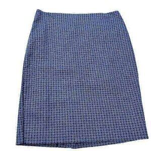 Adrianna Papell Pencil Skirt Womens 8 Blue and White Lined Geometric Cotton